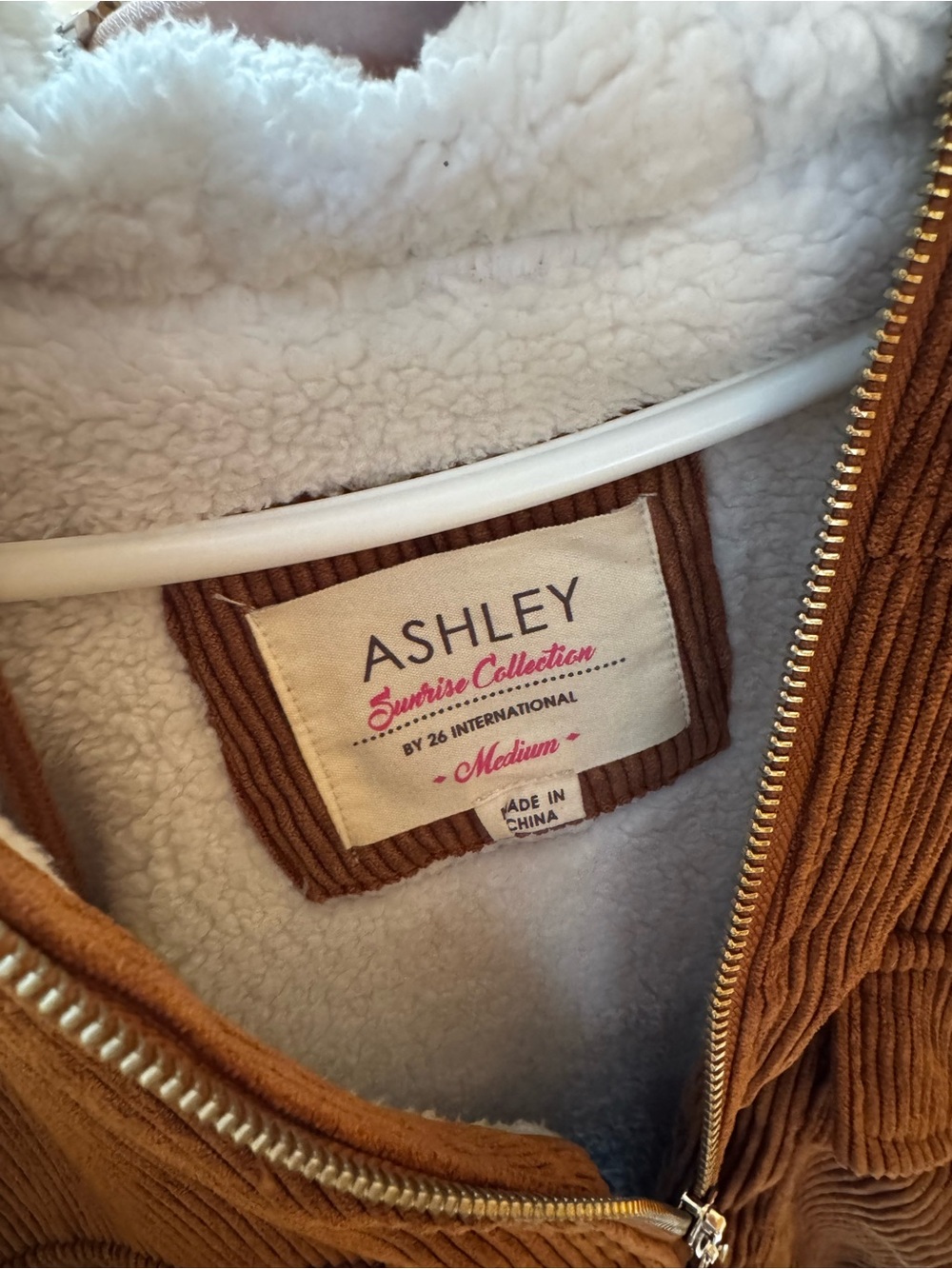 Ashley By 26 International Tan Corduroy Jacket with Cream Sherpa Lining - Picture 3 of 3